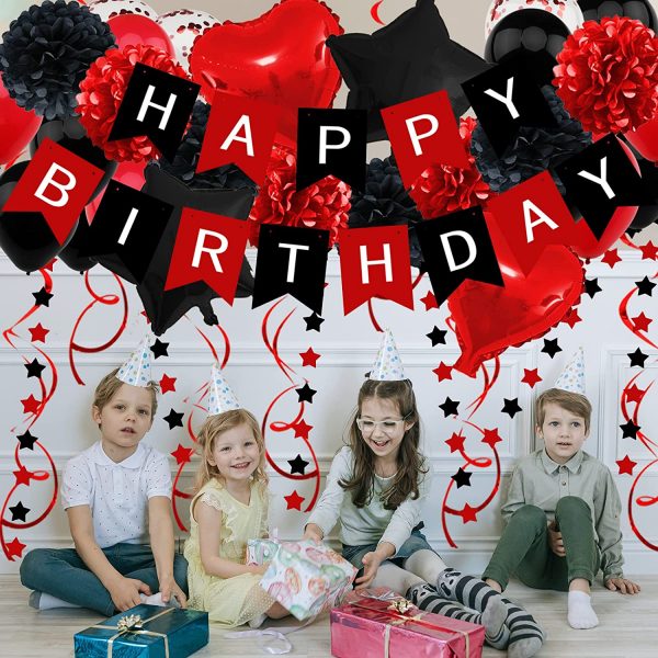 PARTY DECORATIONS - Happy Birthday Party Decorations - Black and Red Set - Image 2