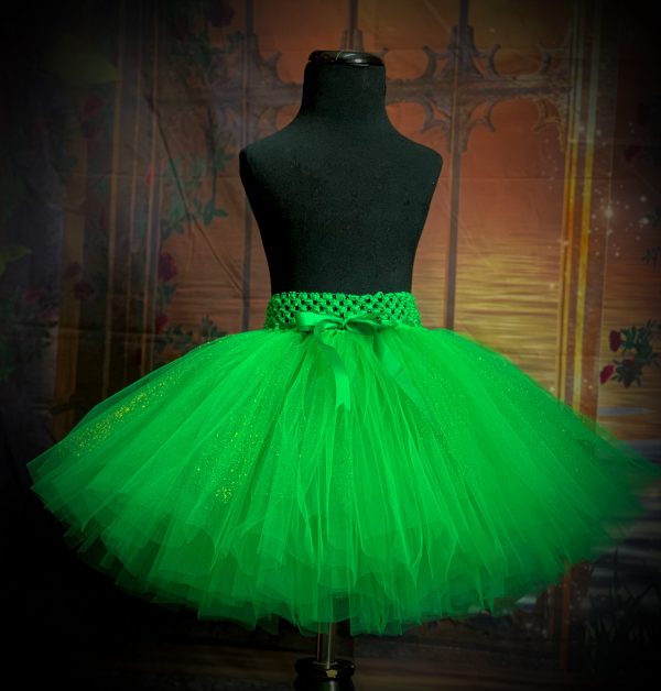 CUSTOM MADE Child tutu – Girls ELFFY GREEN Knee length fluffy sparkling Tutu. Fits up to 5yrs