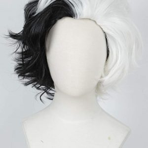 Half White and Half Black 2 Tone Wig CRUELLA Costume Cosplay Wig