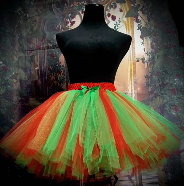 ADULT TUTU – CUSTOM MADE Adult Extra Fluffy Green-Red Medium Length Christmas Elf Tutu - Image 3