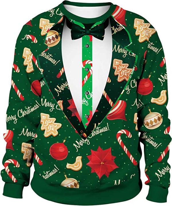 Christmas Holiday Ugly Sweatshirt - Unisex 3D Digital Print Pullover Sweatshirt - GREEN MERRY CHRISTMAS SUIT