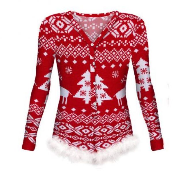 Christmas Matching Family Pajamas Sets – Women Christmas Print Long Sleeve Nightwear Jumpsuit Bodysuit/Romper