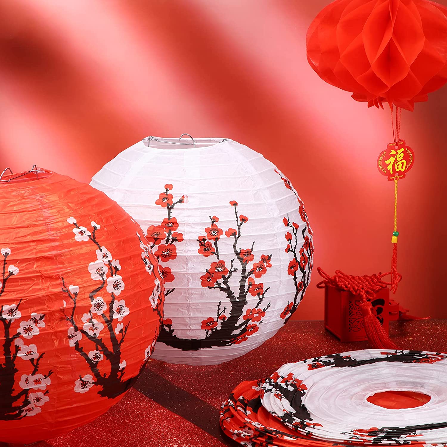 PARTY DECORATIONS - Happy New Year's - Chinese New Year Decorations - 12in + 8in Chinese Japanese Cherry Blossom Paper Lantern Decoration Kit - Image 5