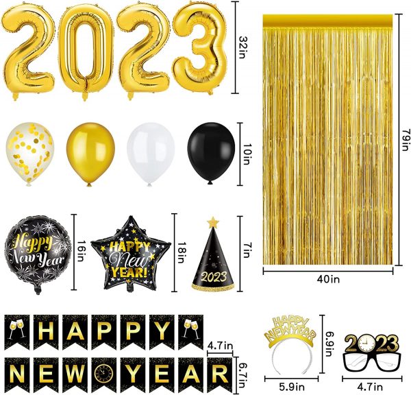 New Year's Eve - 2023, Happy New Year Party Supplies Kit - Image 6