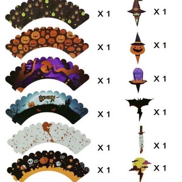 Halloween Decoration 12PC Cupcake WRAPPER AND TOPPER