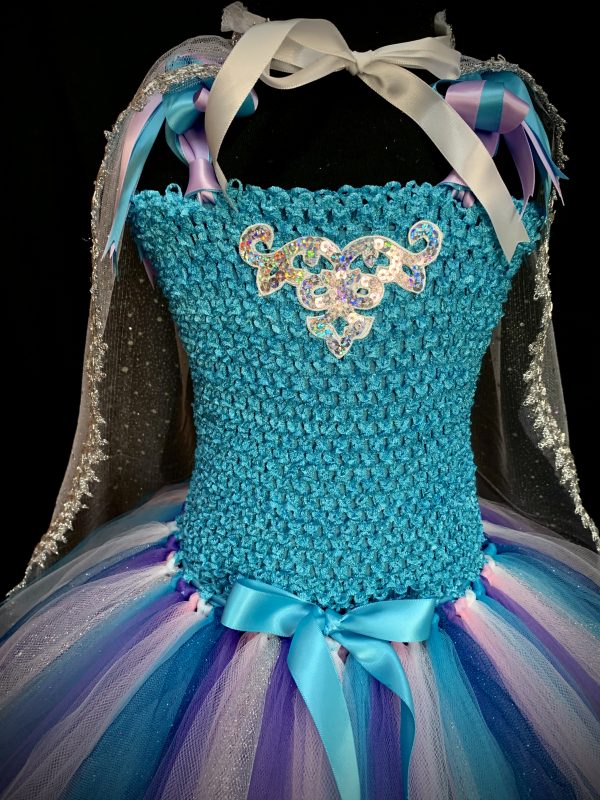 CUSTOM MADE Child Tutu Dress - Frozen Elsa inspired Sparkle Glitter Tutu Dress with Cape SIZE: 5yrs - Image 3