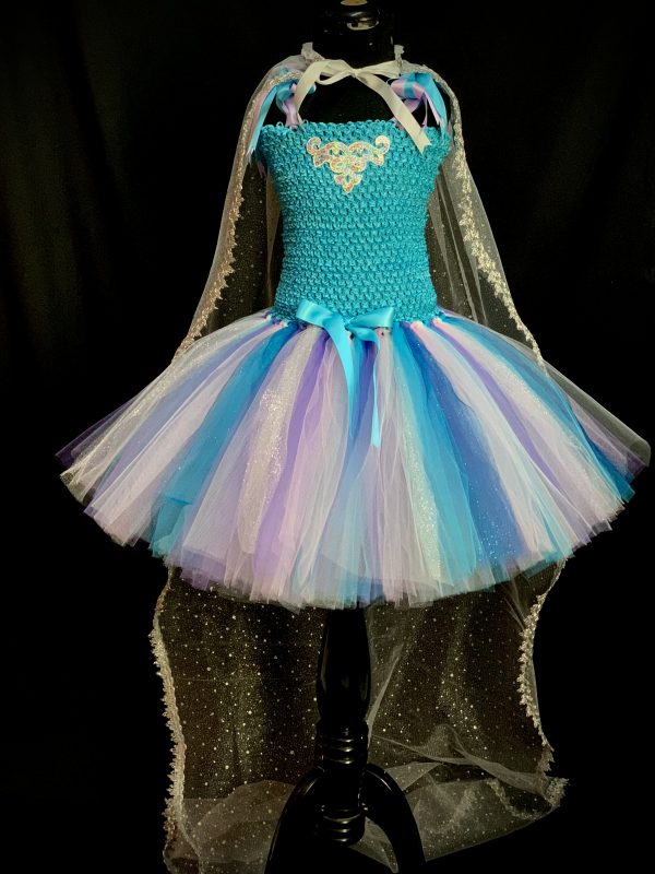 CUSTOM MADE Child Tutu Dress - Frozen Elsa inspired Sparkle Glitter Tutu Dress with Cape SIZE: 5yrs