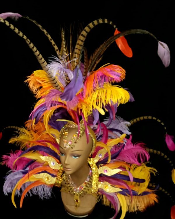 Caribbean Sunset Feather Rhinestone Shoulder piece with Choker - Image 5