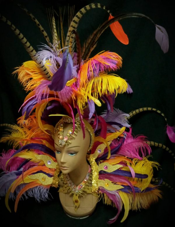 Caribbean Sunset Feather Rhinestone Shoulder piece with Choker - Image 4
