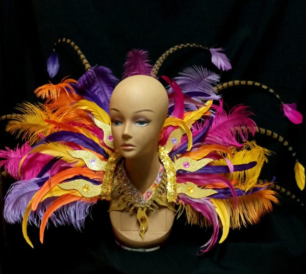 Caribbean Sunset Feather Rhinestone Shoulder piece with Choker - Image 2