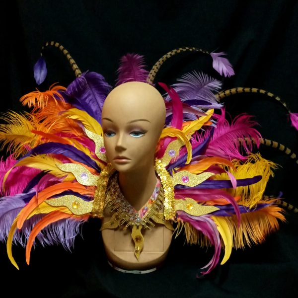Caribbean Sunset Feather Rhinestone Shoulder piece with Choker