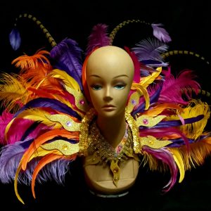 Caribbean Sunset Feather Rhinestone Shoulder piece with Choker