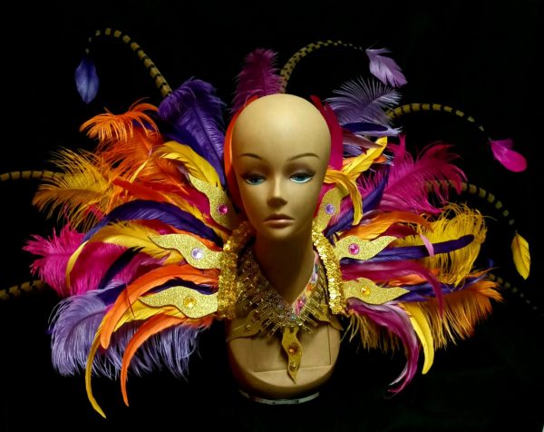 Caribbean Sunset Feather Rhinestone Shoulder piece with Choker