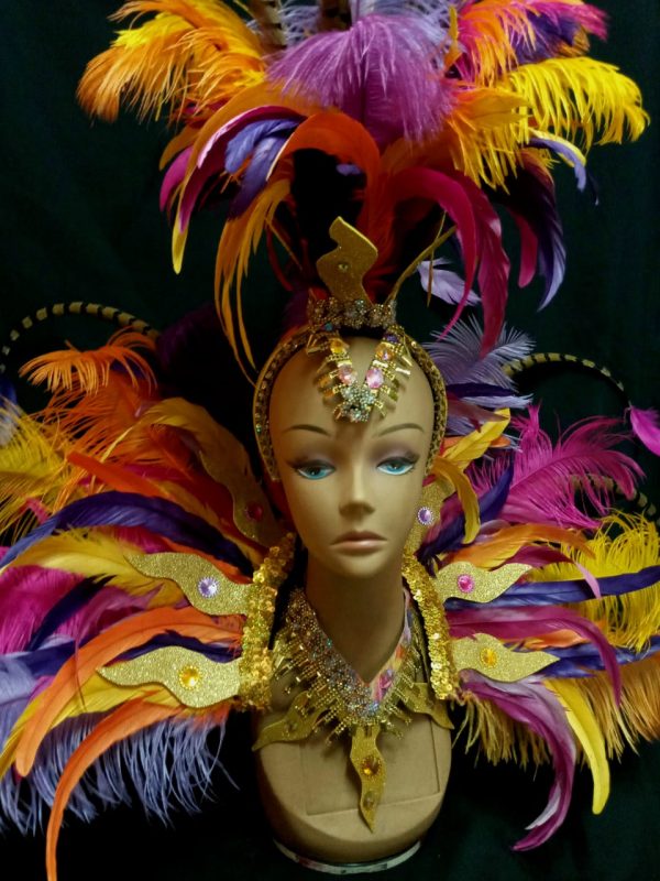 Caribbean Sunset Feather Rhinestone Shoulder piece with Choker - Image 3