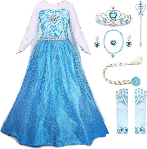 Princess Dress Queen Elsa Costume Cosplay Dress Up with Accessories