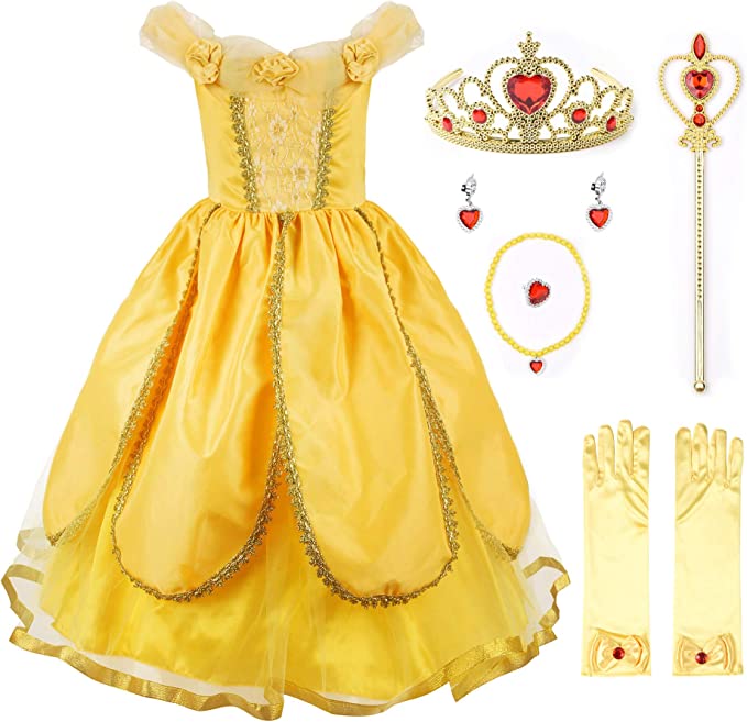 Girls Princess Belle Costume Dress with accessories
