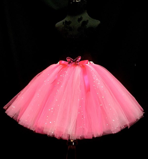 CUSTOM MADE Child tutu – Girls PINK Sparkle knee length fluffy tutu Fits (6-8yrs) - Image 2