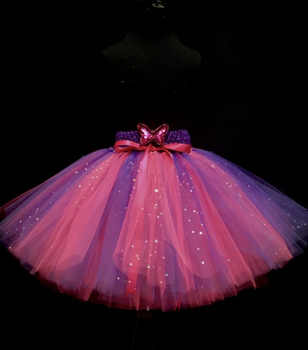 CUSTOM MADE Child tutu – Girls PINK-PURPLE Sparkle knee length fluffy tutu Fits (6-8yrs) - Image 3