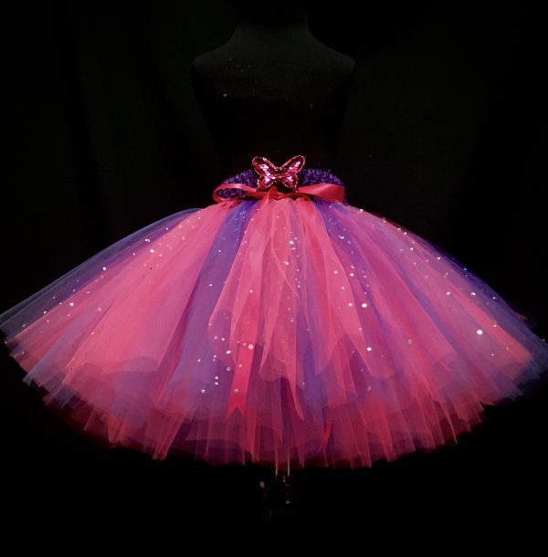 CUSTOM MADE Child tutu – Girls PINK-PURPLE Sparkle knee length fluffy tutu Fits (6-8yrs) - Image 2