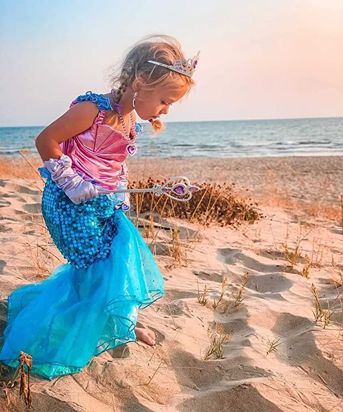Mermaid Girls - 6pc Little Girls Mermaid Costume Princess Dress 3T-4T - Image 3
