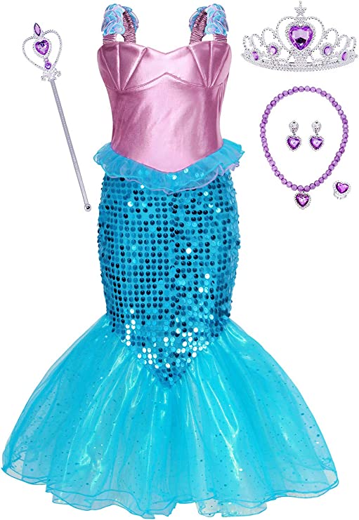 Mermaid Girls - 6pc Little Girls Mermaid Costume Princess Dress 3T-4T - Image 2