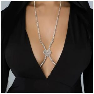 Body Chain - Bra Chain Bracket Heart Pendant Bra Chain SILVER