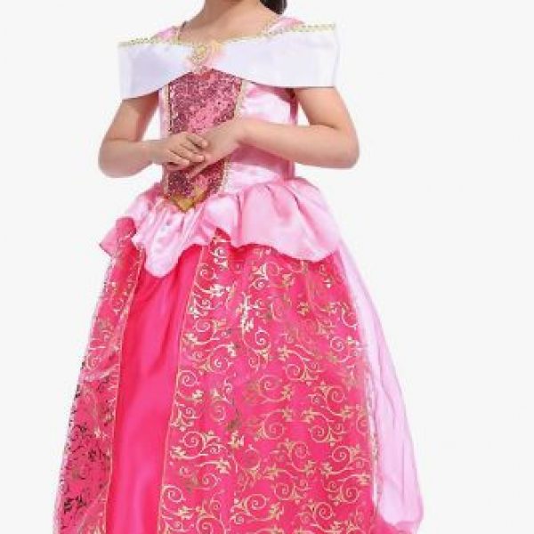 Girls Deluxe Sleeping Beauty Princess Costume Dress with Tiara
