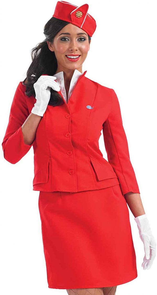 Career Day FLIGHT ATTENDANT Adult WOMEN - Flight Attendant RED Cabin Crew Costume - Image 2