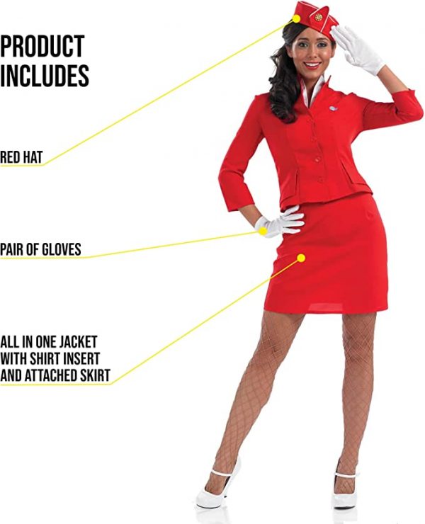Career Day FLIGHT ATTENDANT Adult WOMEN - Flight Attendant RED Cabin Crew Costume - Image 3