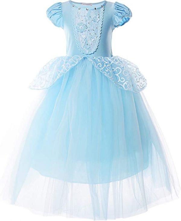 Girls Princess Puff Sleeve Cinderella Costume Dress with accessories - Image 3