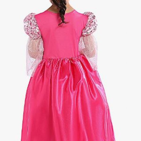 Girls Deluxe Pink Medieval Puff Sleeve Sleeping Beauty Princess Dress with Tiara