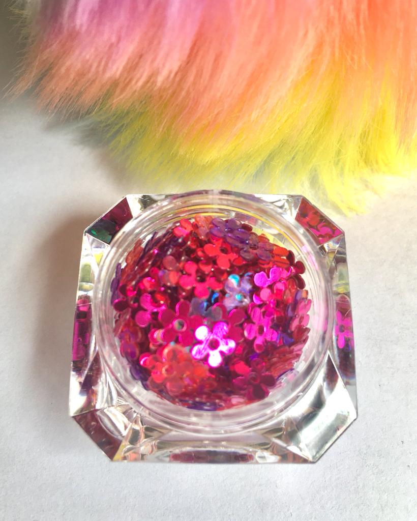 Holographic MIX Glitter Shapes - IRIDESCENT PINK FLOWER - Image 2