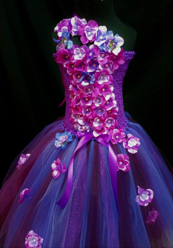 CUSTOM MADE Child tutu dress - Purple Floral Fairy/Princess Tutu Gown SIZE: Fits 5-6Y