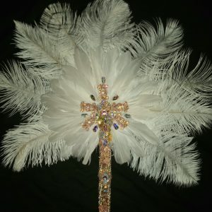 White/Gold Vintage Feather-Rhinestone Fan