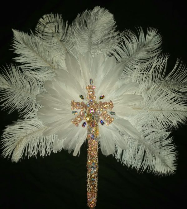 White/Gold Vintage Feather-Rhinestone Fan