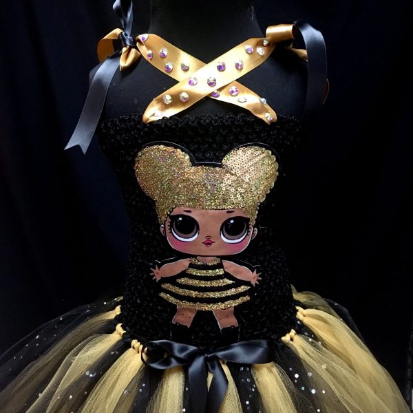 CUSTOM MADE Child tutu dress – Long Train BLACK-GOLD LOL inspired Tutu Dress for Girls 7-8Y