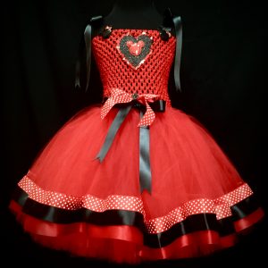 CUSTOM MADE Child tutu dress - RED/BLACK Minnie Mouse HEART tutu ribbon dress SIZE: Fits 4-6yrs