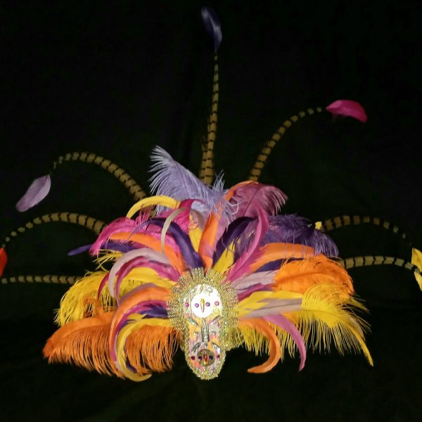 Caribbean Sunset Feather Rhinestone Headpiece with Collar Piece