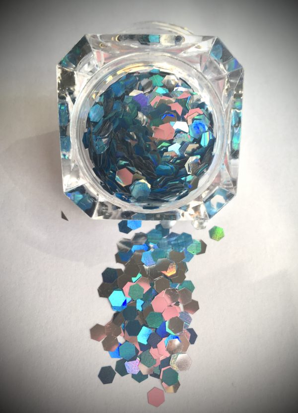 Chunky Glitter HOLOGRAPHIC Peacock Blue mix with Silver