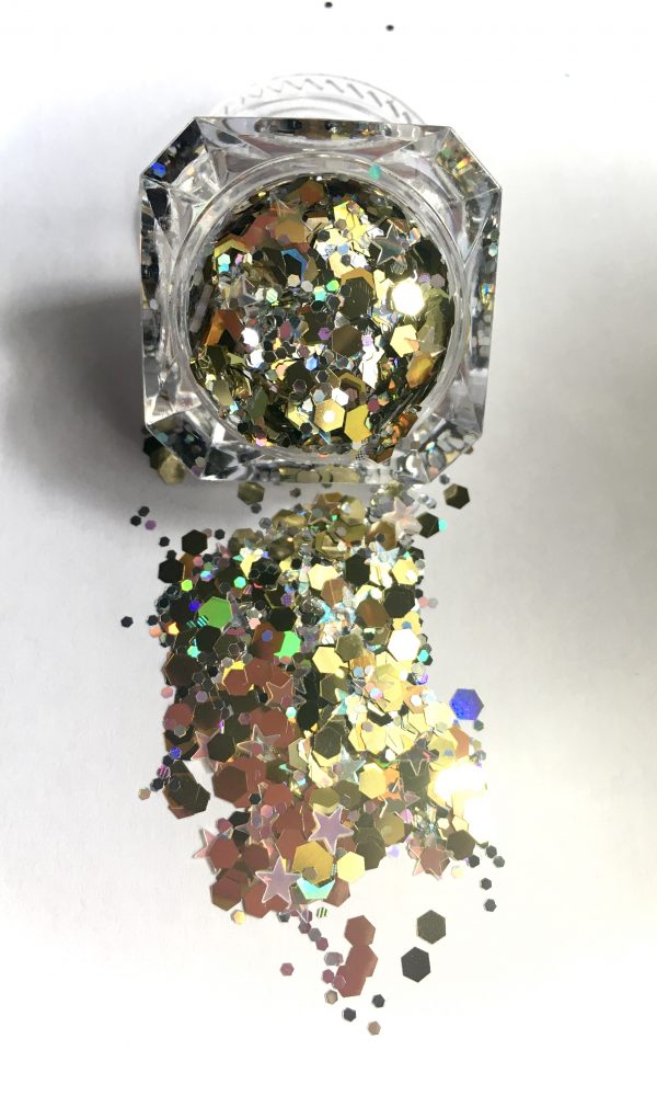 Chunky Glitter HOLOGRAPHIC Light gold mix shapes with stars - Image 2