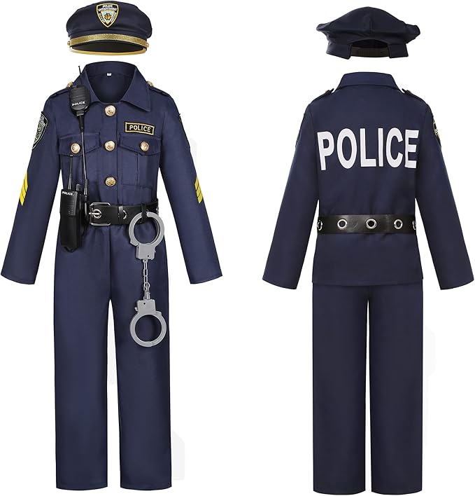 Career Day POLICE - Kids Police Cop Costume for Boys Police Officer Costume - 9pcs