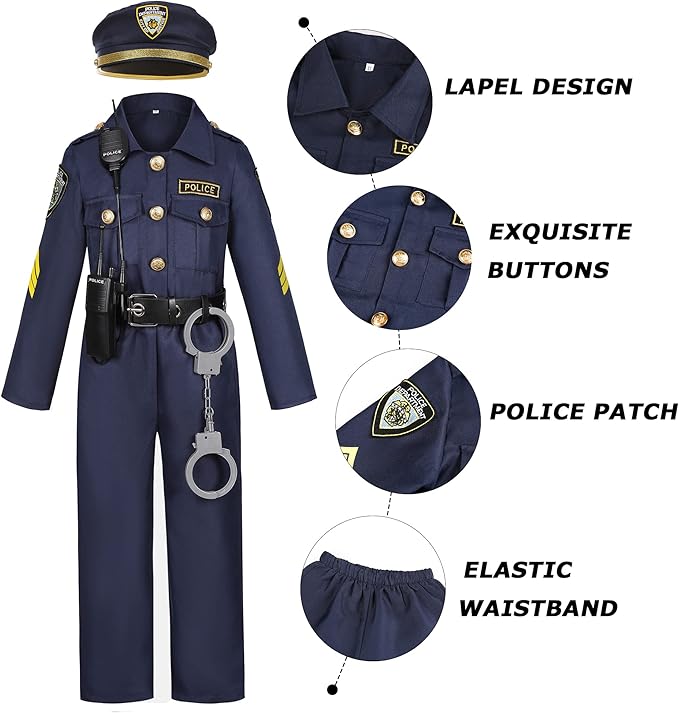 Career Day POLICE - Kids Police Cop Costume for Boys Police Officer Costume - 9pcs - Image 6