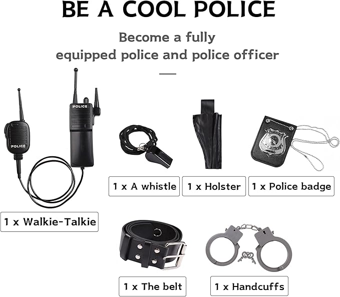Career Day POLICE - Kids Police Cop Costume for Boys Police Officer Costume - 9pcs - Image 2