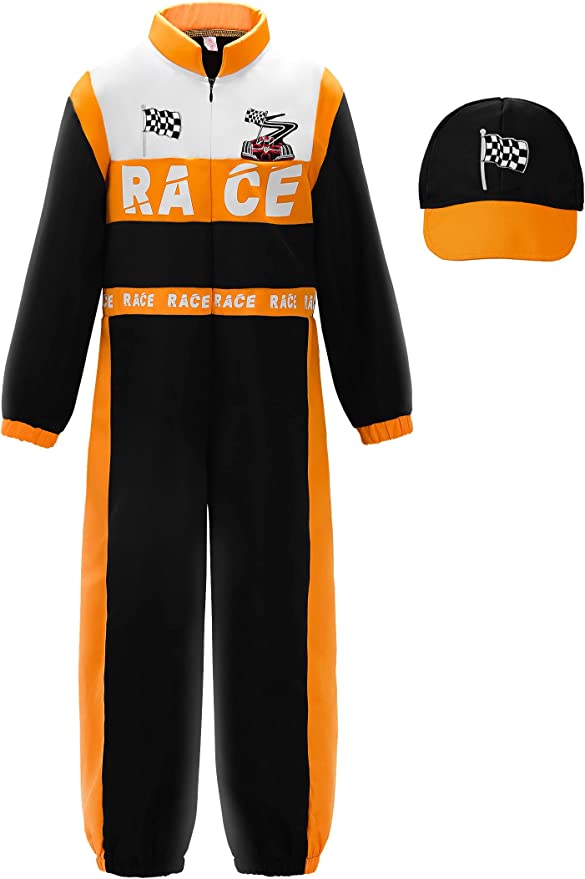 Career Day RACE CAR DRIVER – Boys Orange/Black Race Car Driver Jumpsuit with Peaked Cap - Image 6