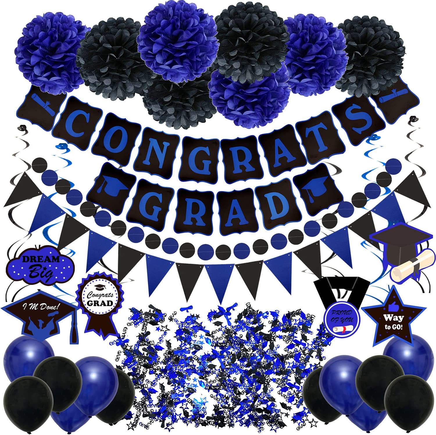 PARTY DECORATIONS -  Graduation Decorations - Black and Blue