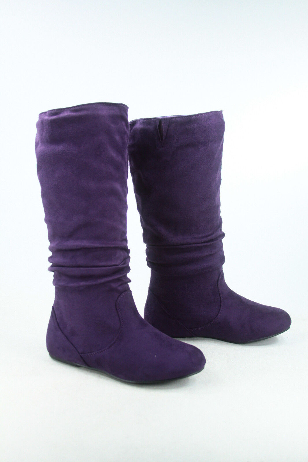 MID CALF HIGH BOOTS - PURPLE - Mid-Calf Knee High Round Toe Slouch Flat Heel Boot