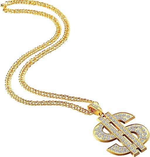 Necklace - Pimp Hip Hop Gold-Silver Plated Chain with Dollar Sign Pendant Necklace - Image 6
