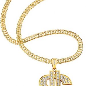 Necklace - Pimp Hip Hop Gold-Silver Plated Chain with Dollar Sign Pendant Necklace