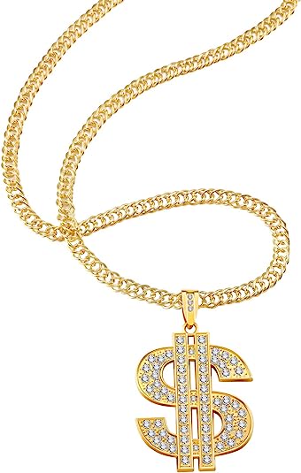 Necklace - Pimp Hip Hop Gold-Silver Plated Chain with Dollar Sign Pendant Necklace