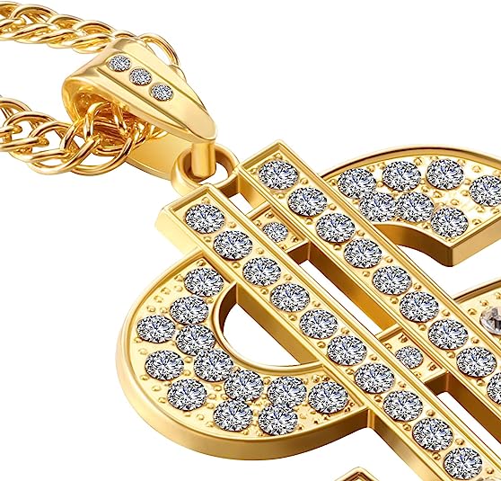 Necklace - Pimp Hip Hop Gold-Silver Plated Chain with Dollar Sign Pendant Necklace - Image 4